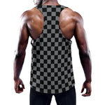 Grey And Black Checkered Pattern Print Training Tank Top