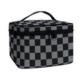 Grey And Black Checkered Pattern Print Travel Makeup Bag