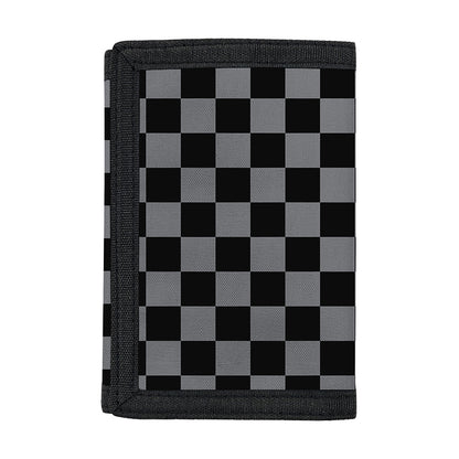 Grey And Black Checkered Pattern Print Trifold Wallet