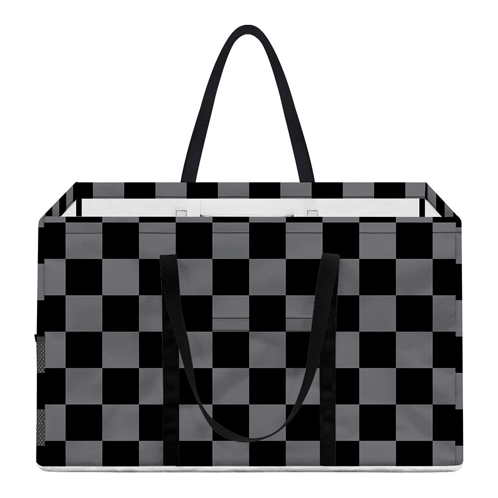 Grey And Black Checkered Pattern Print Utility Tote Bag