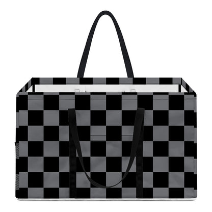 Grey And Black Checkered Pattern Print Utility Tote Bag