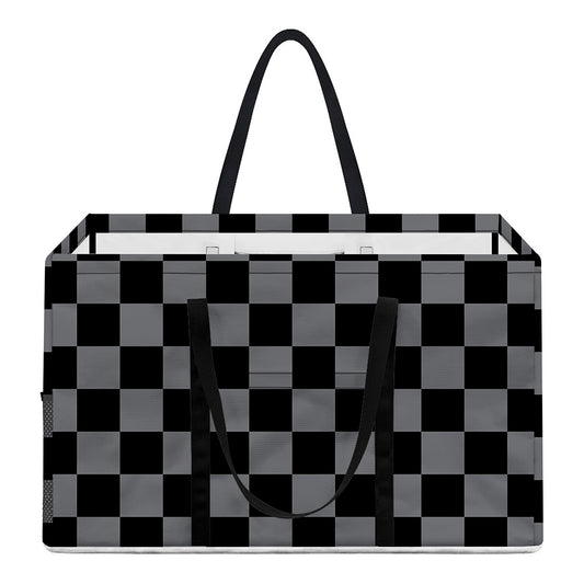 Grey And Black Checkered Pattern Print Utility Tote Bag