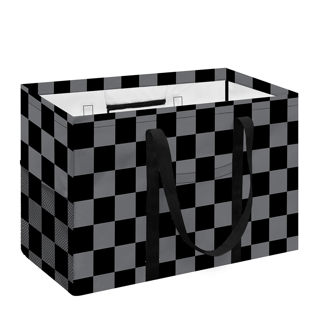 Grey And Black Checkered Pattern Print Utility Tote Bag