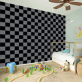 Grey And Black Checkered Pattern Print Wall Sticker
