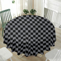 Grey And Black Checkered Pattern Print Waterproof Round Tablecloth