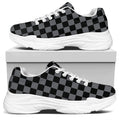 Grey And Black Checkered Pattern Print White Chunky Shoes