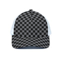 Grey And Black Checkered Pattern Print White Mesh Trucker Hat