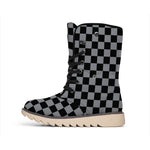 Grey And Black Checkered Pattern Print Winter Boots