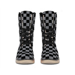 Grey And Black Checkered Pattern Print Winter Boots
