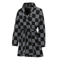 Grey And Black Checkered Pattern Print Women's Bathrobe