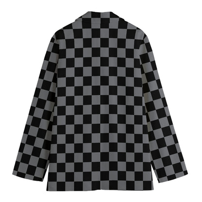 Grey And Black Checkered Pattern Print Women's Blazer