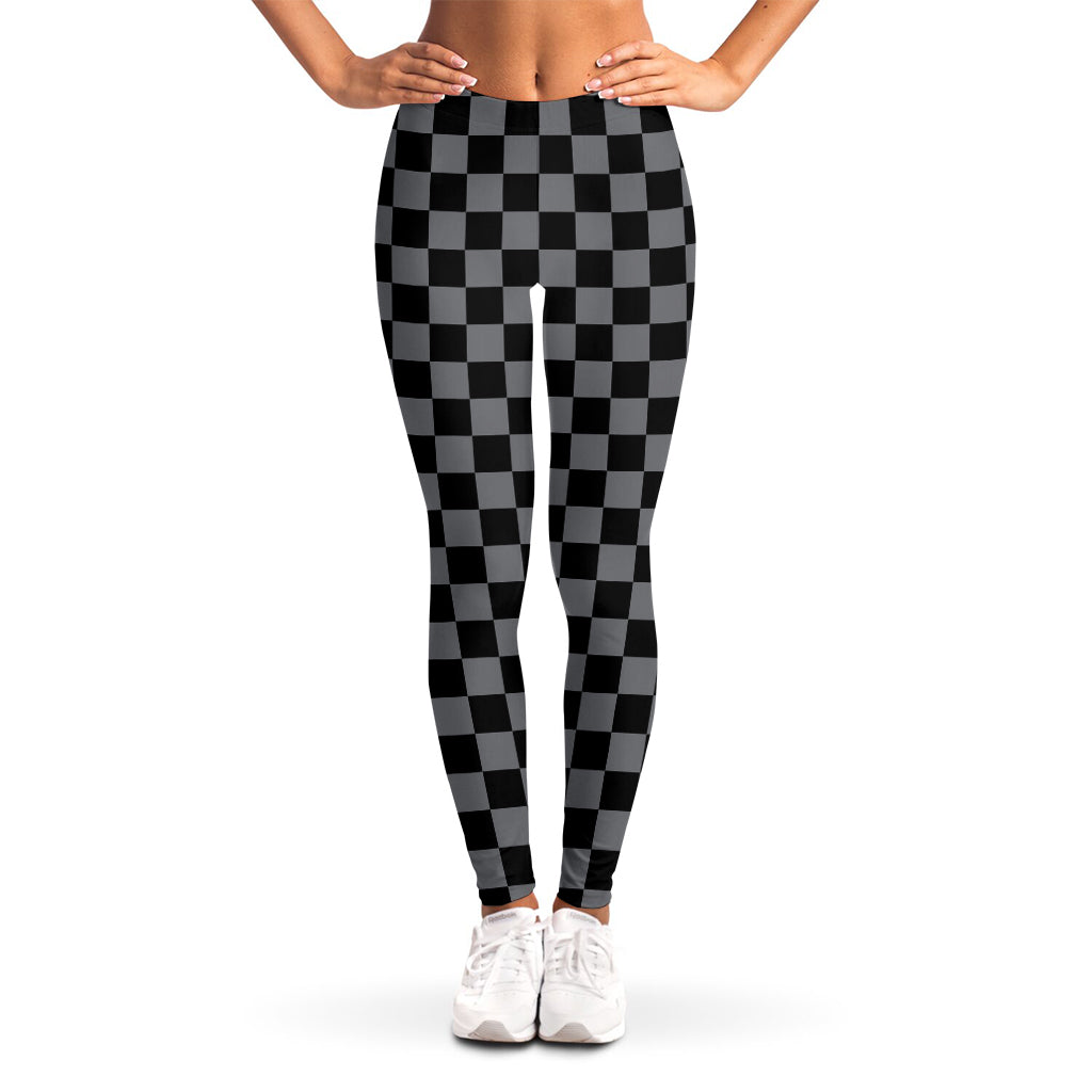 Grey And Black Checkered Pattern Print Women's Leggings