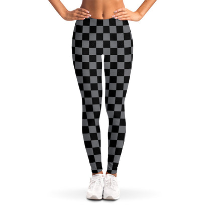 Grey And Black Checkered Pattern Print Women's Leggings