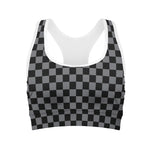 Grey And Black Checkered Pattern Print Women's Sports Bra