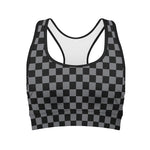 Grey And Black Checkered Pattern Print Women's Sports Bra