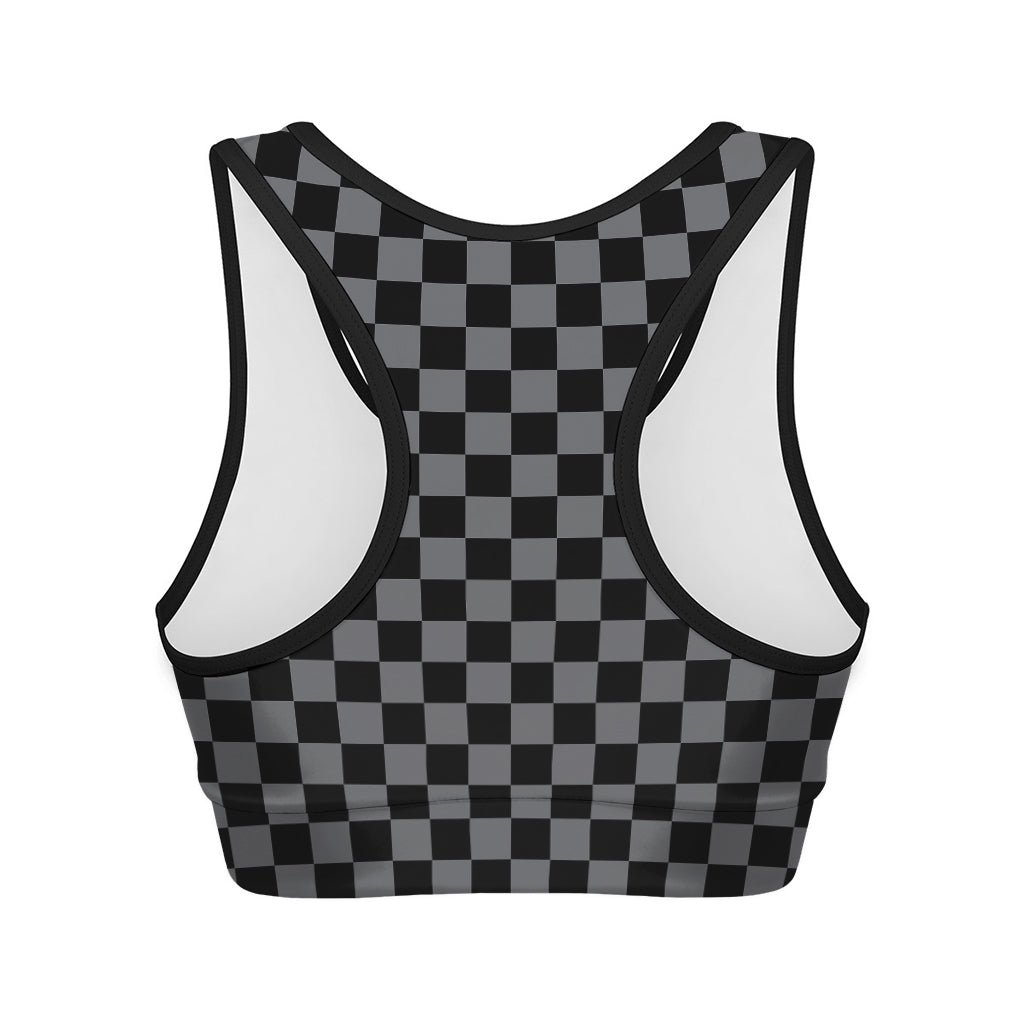 Grey And Black Checkered Pattern Print Women's Sports Bra