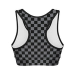 Grey And Black Checkered Pattern Print Women's Sports Bra