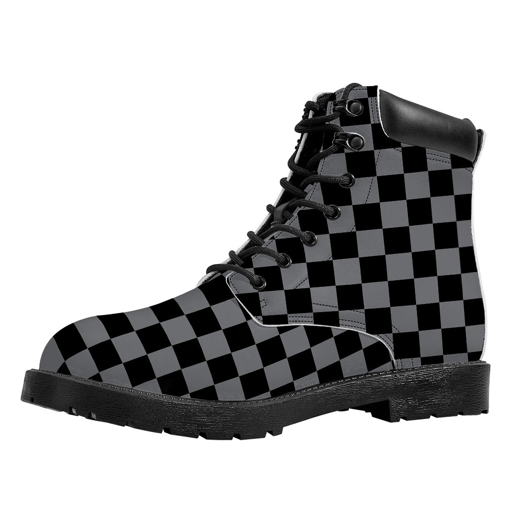 Grey And Black Checkered Pattern Print Work Boots