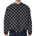 Grey And Black Checkered Pattern Print Zip Sleeve Bomber Jacket