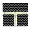 Grey And Black Chevron Pattern Print 3 Piece Kitchen Curtains