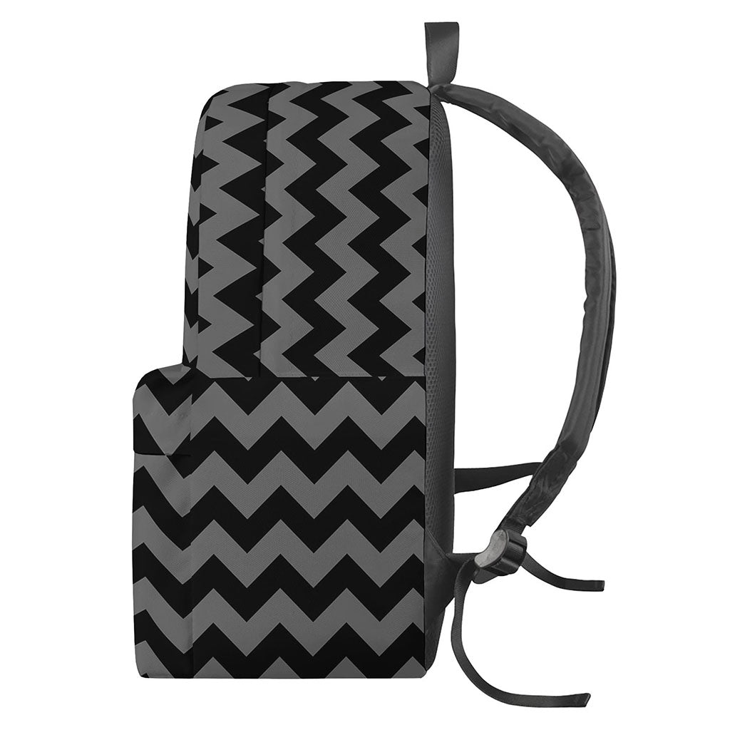 Grey And Black Chevron Pattern Print Backpack