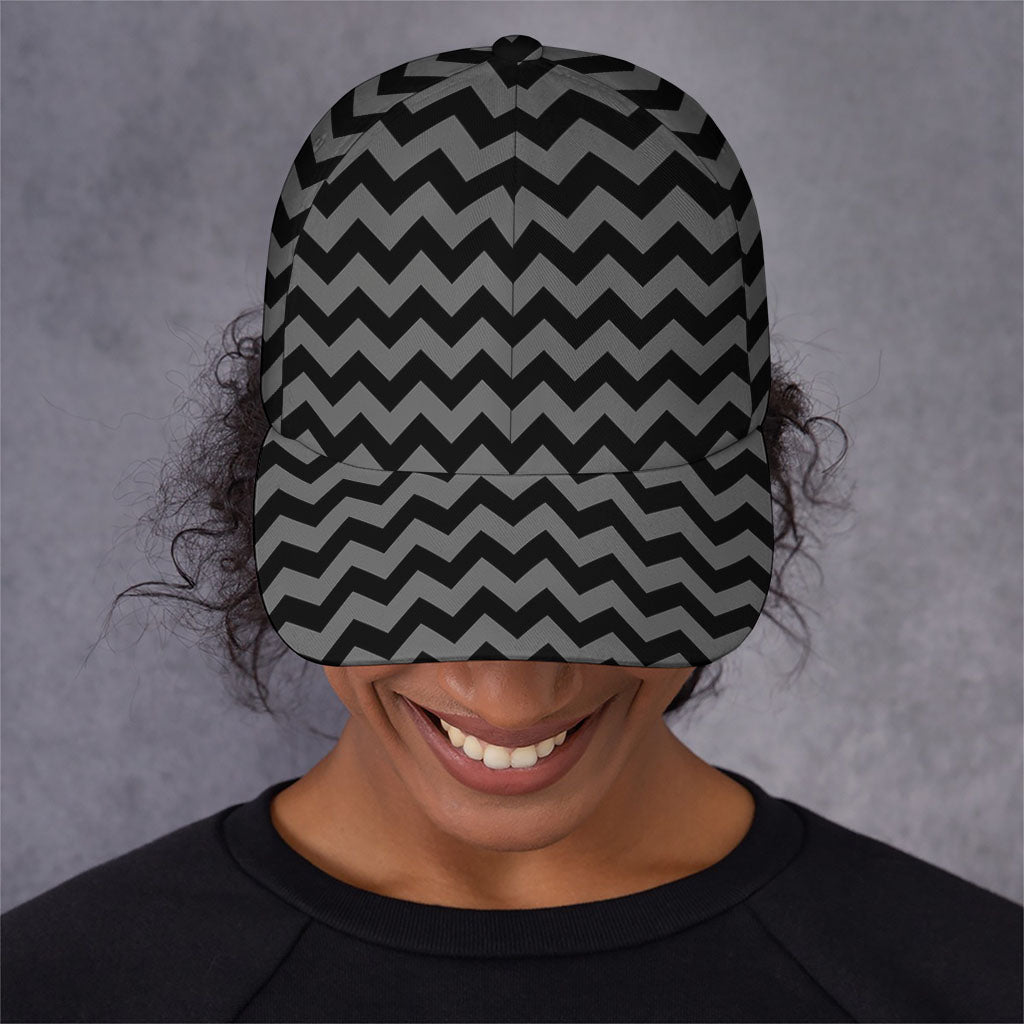 Grey And Black Chevron Pattern Print Baseball Cap