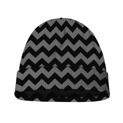 Grey And Black Chevron Pattern Print Beanie