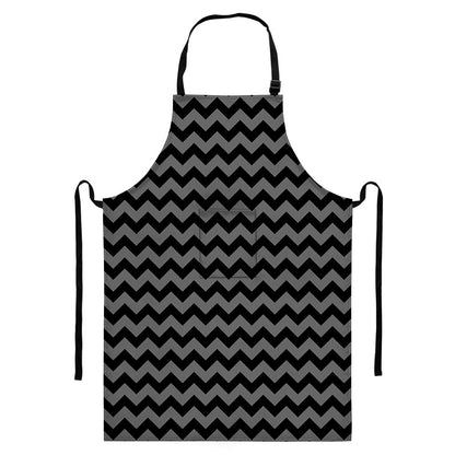 Grey And Black Chevron Pattern Print Bib Apron With Pocket