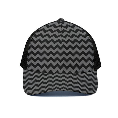 Grey And Black Chevron Pattern Print Black Mesh Trucker Cap
