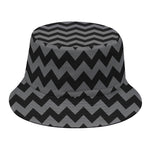 Grey And Black Chevron Pattern Print Bucket Hat