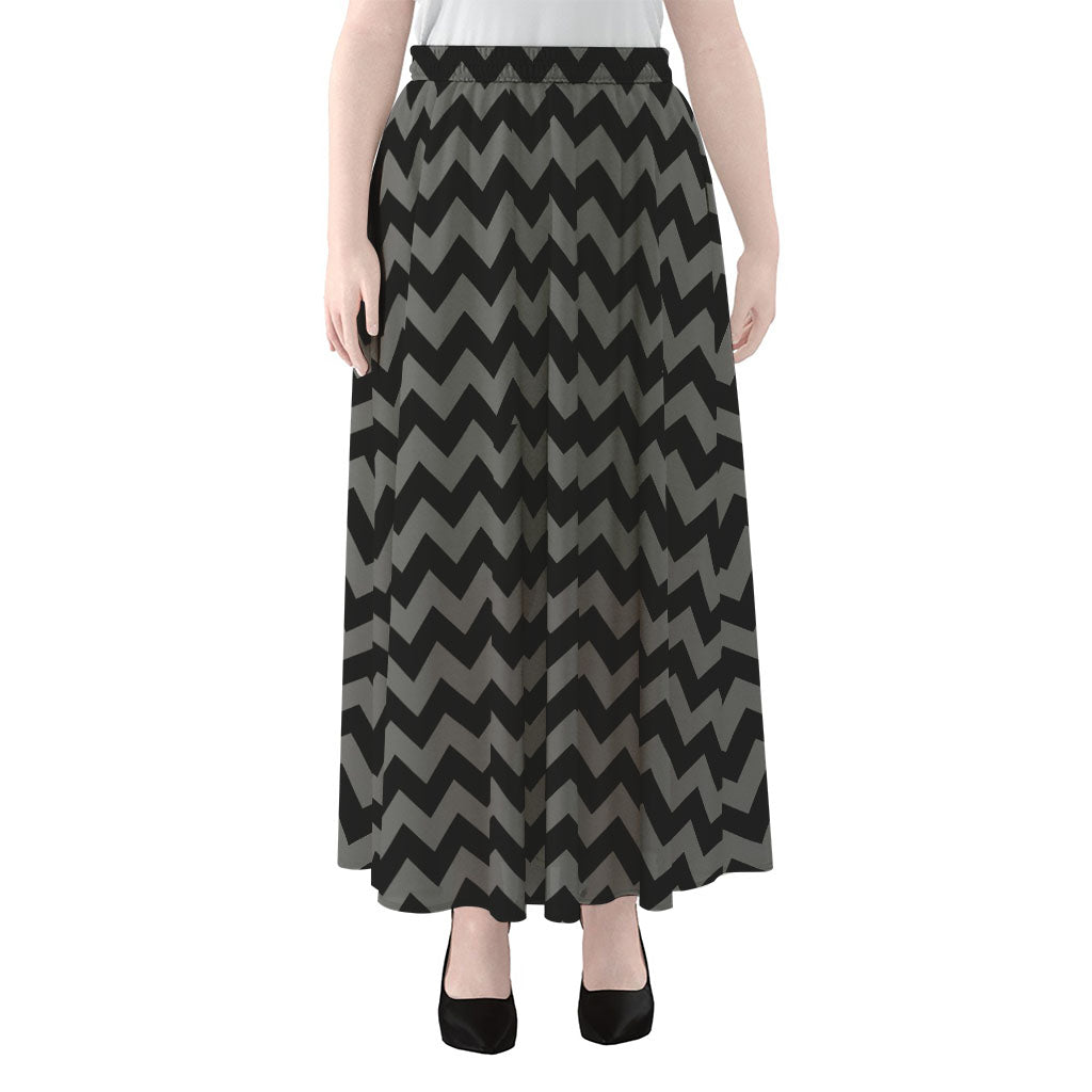 Grey And Black Chevron Pattern Print Chiffon Maxi Skirt