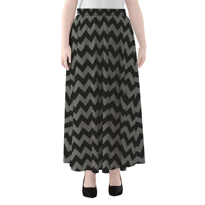 Grey And Black Chevron Pattern Print Chiffon Maxi Skirt