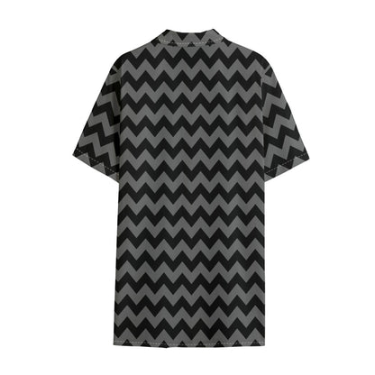Grey And Black Chevron Pattern Print Cotton Hawaiian Shirt