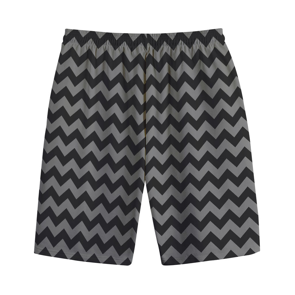 Grey And Black Chevron Pattern Print Cotton Shorts