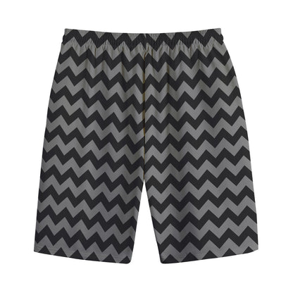 Grey And Black Chevron Pattern Print Cotton Shorts