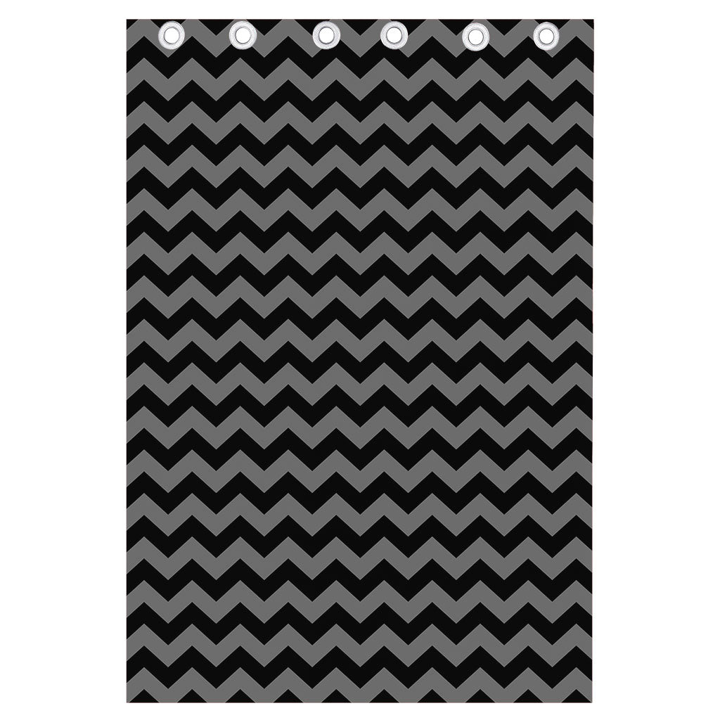 Grey And Black Chevron Pattern Print Curtain