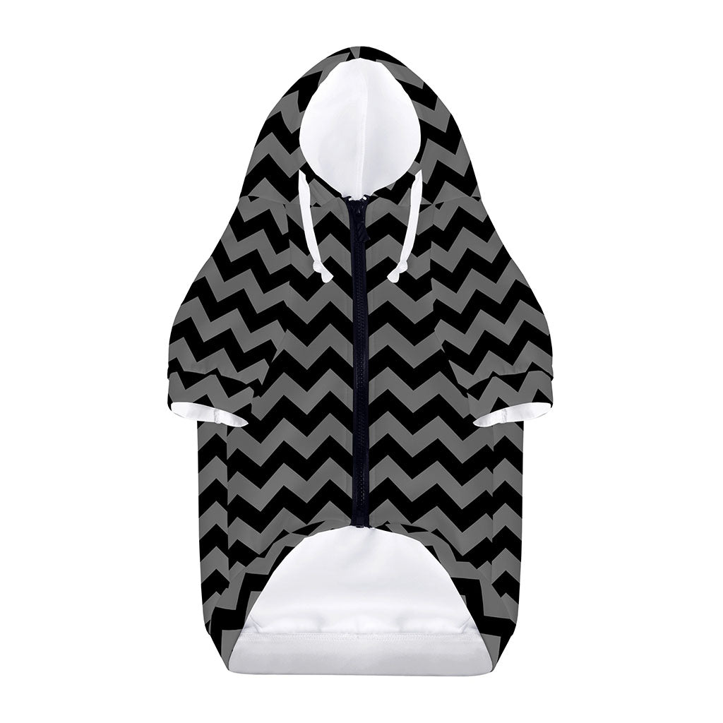 Grey And Black Chevron Pattern Print Dog Zip Up Hoodie