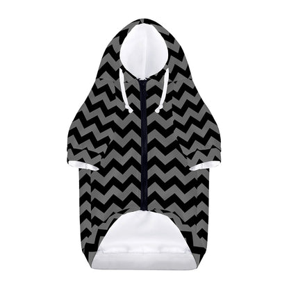 Grey And Black Chevron Pattern Print Dog Zip Up Hoodie