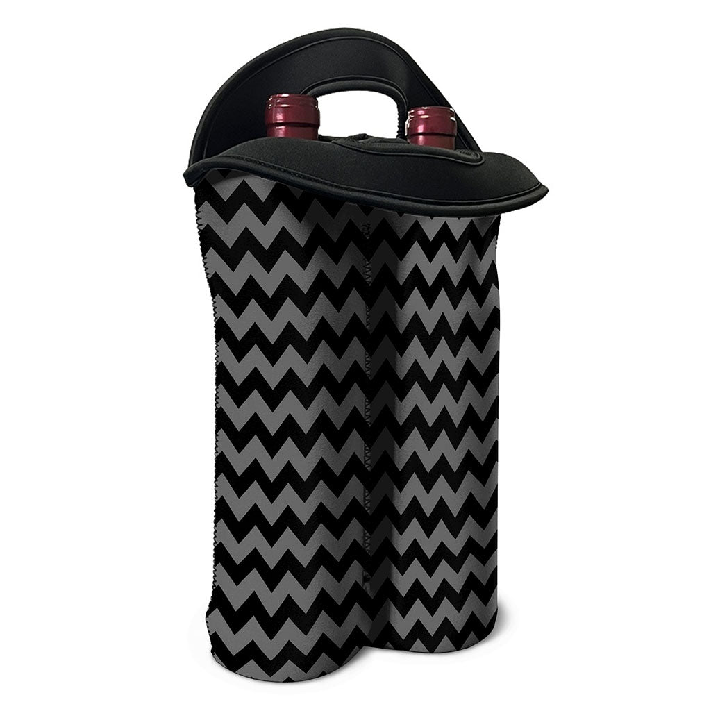 Grey And Black Chevron Pattern Print Double Neoprene Wine Tote