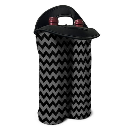 Grey And Black Chevron Pattern Print Double Neoprene Wine Tote