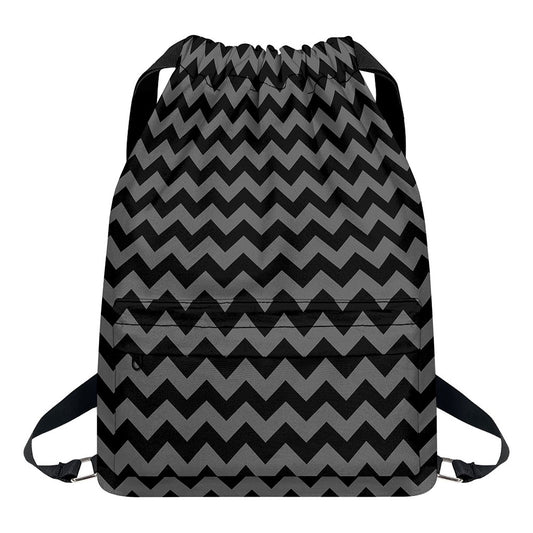 Grey And Black Chevron Pattern Print Drawstring Backpack