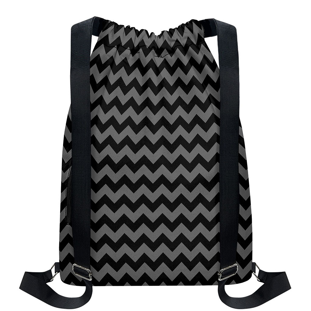 Grey And Black Chevron Pattern Print Drawstring Backpack
