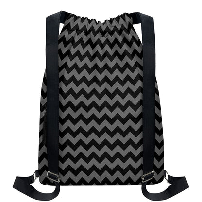 Grey And Black Chevron Pattern Print Drawstring Backpack