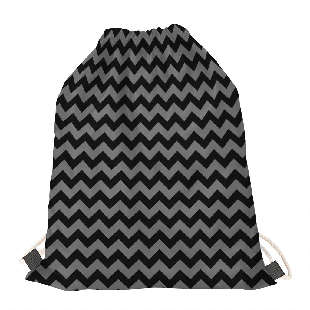 Grey And Black Chevron Pattern Print Drawstring Bag
