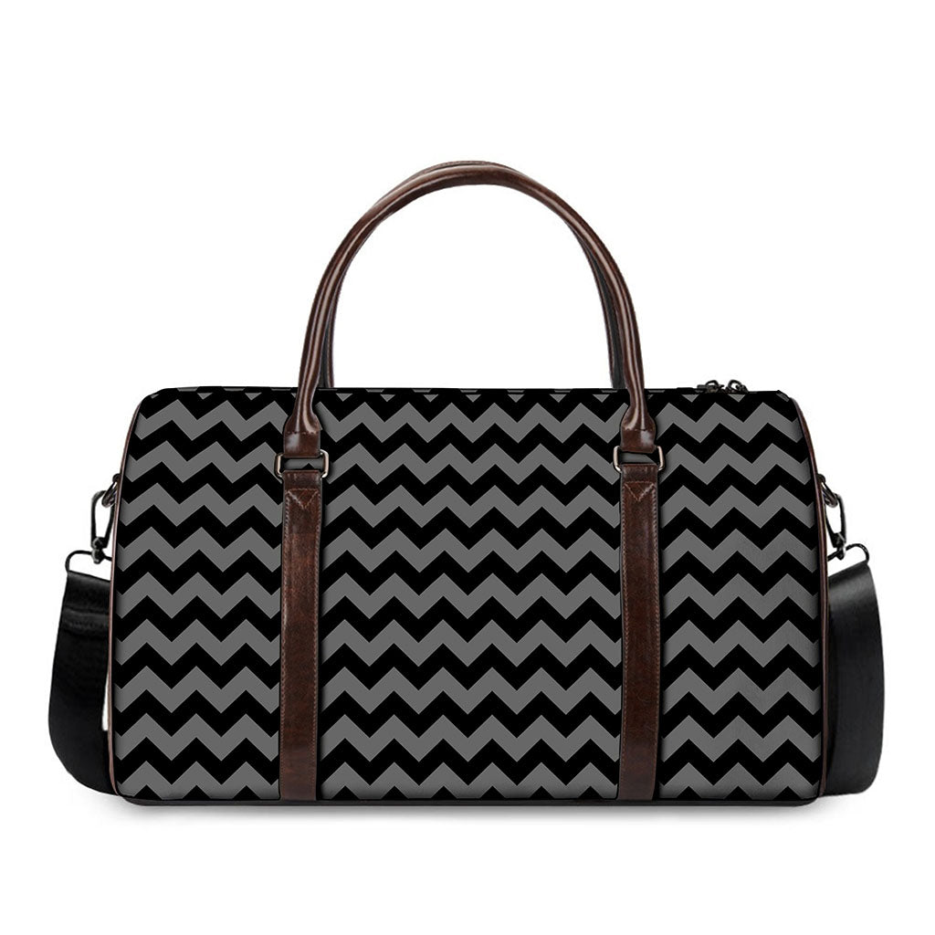 Grey And Black Chevron Pattern Print Duffle Bag