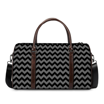 Grey And Black Chevron Pattern Print Duffle Bag
