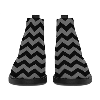 Grey And Black Chevron Pattern Print Flat Ankle Boots