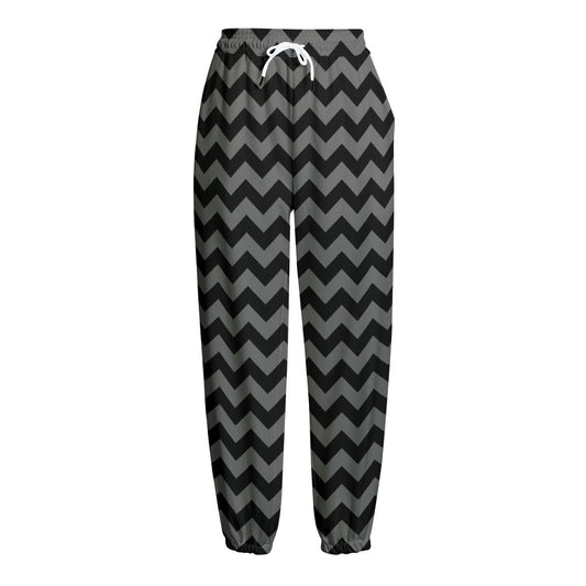 Grey And Black Chevron Pattern Print Fleece Lined Knit Pants