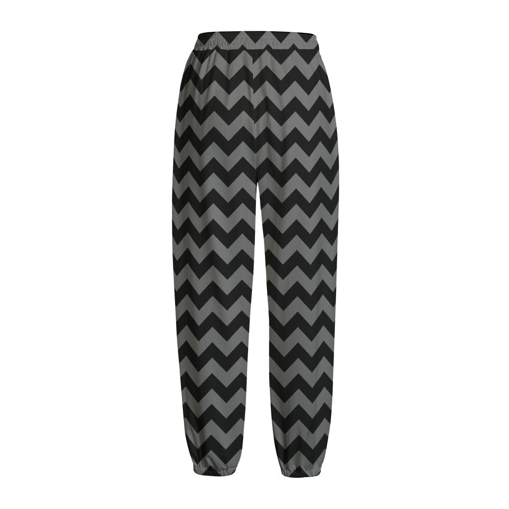 Grey And Black Chevron Pattern Print Fleece Lined Knit Pants