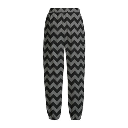 Grey And Black Chevron Pattern Print Fleece Lined Knit Pants